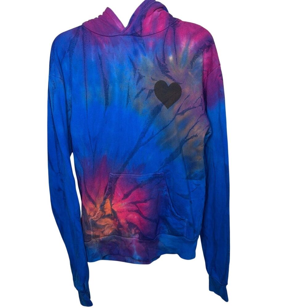 SPRWMN Tie Dye Heart Pullover Hoodie Blue Luxury Loungewear Sweatshirt Sz Small